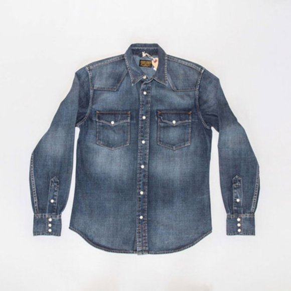JEAN SHOP Corona Faded Blue Denim Jeans Snap Shirt